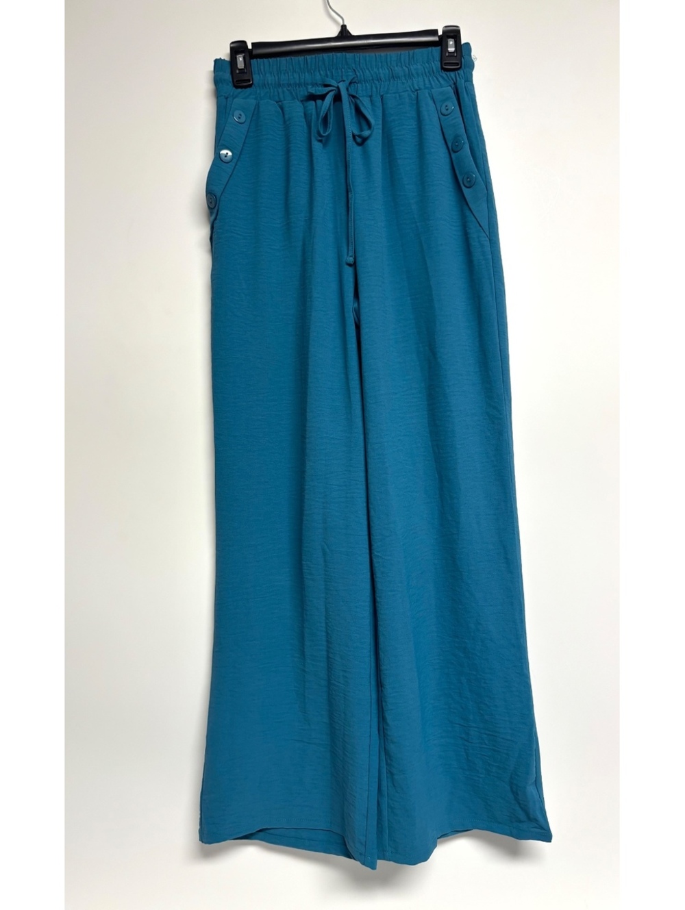 Women’s Small Teal Wide Leg Palazzo Pants Drawstring Button Pocket Lightweight